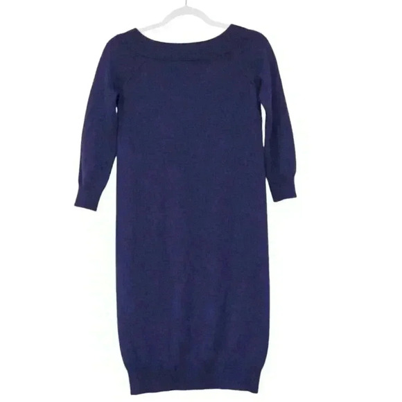 Cashmere Sweater Dress Size Small Bodycon 3/4 Sleeve Blue Purple Stretch Knit - Picture 7 of 11